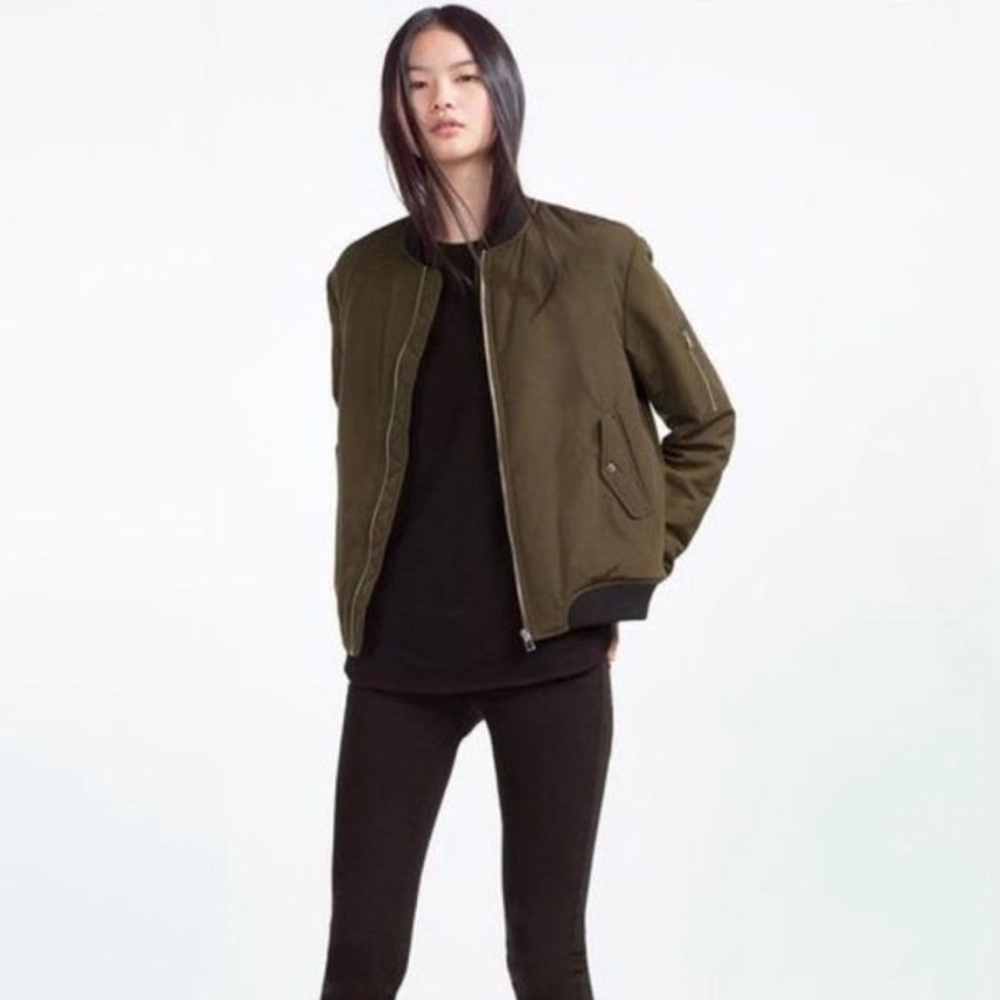 ZARA - Olive Green Bomber Jacket - Classic Zip Front
